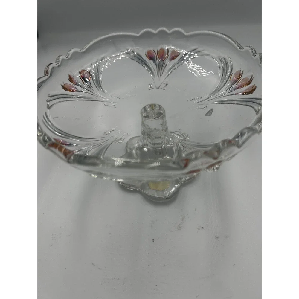 Mikasa Crystal Iris Pedestal Candy Dish Iridescent Glass Compote Germany 7" - Picture 4 of 6